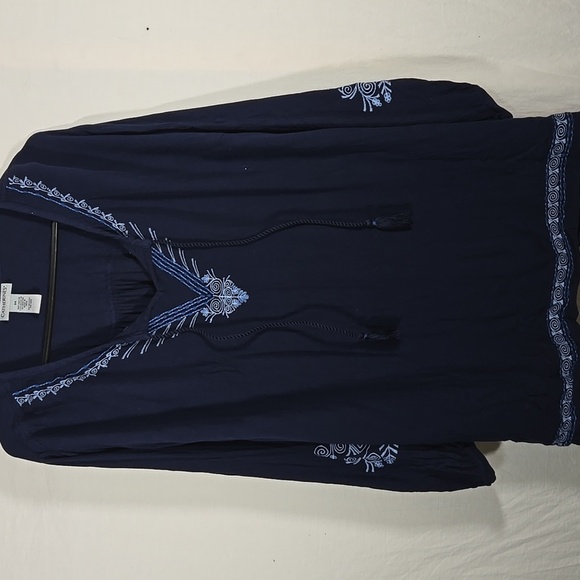 Catherines Tops - Catherine's Blue Embroidered Tunic Blouse Size 3X